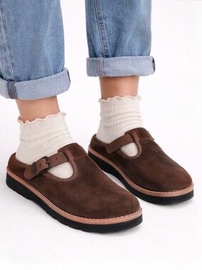 SIMPLE Metafizzo Brown Leather Mary Jane Mules Y2K 90s 7.5